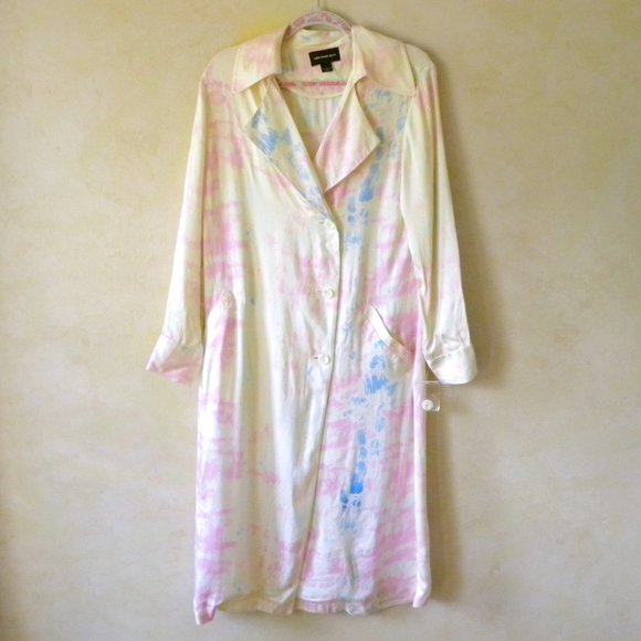 SOMETHING NAVY Tie Die Satin Trench Coat NWOT - Picture 3 of 12